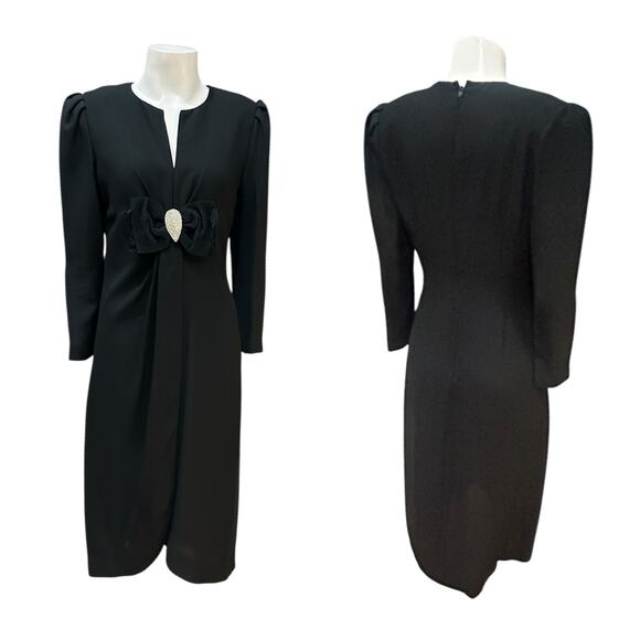 Vintage 1980s Morton Myles Black Cocktail Dress – Rhinestone Bow / Small - - Picture 3 of 4